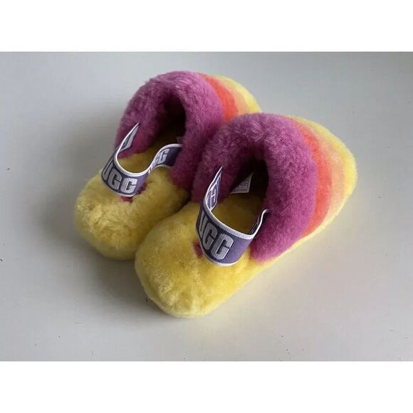 UGG Fluff Yeah Women’s Sz 7 Slipper Slides Yellow Orange Pink 1097169 NEW - Picture 3 of 10